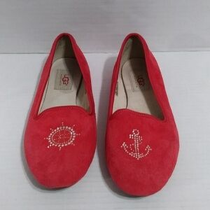 UGG Sea Glisten Red Suede Ballet Flat Crystals Ship's Wheel & Anchor Size 6.5